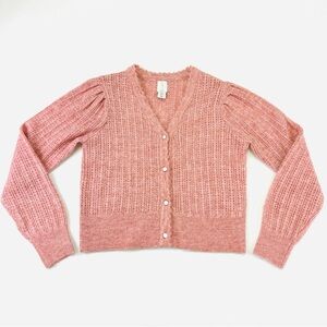 Joie pointelle womens cardigan Medium cream 4 button scalloped edge NO WOOL